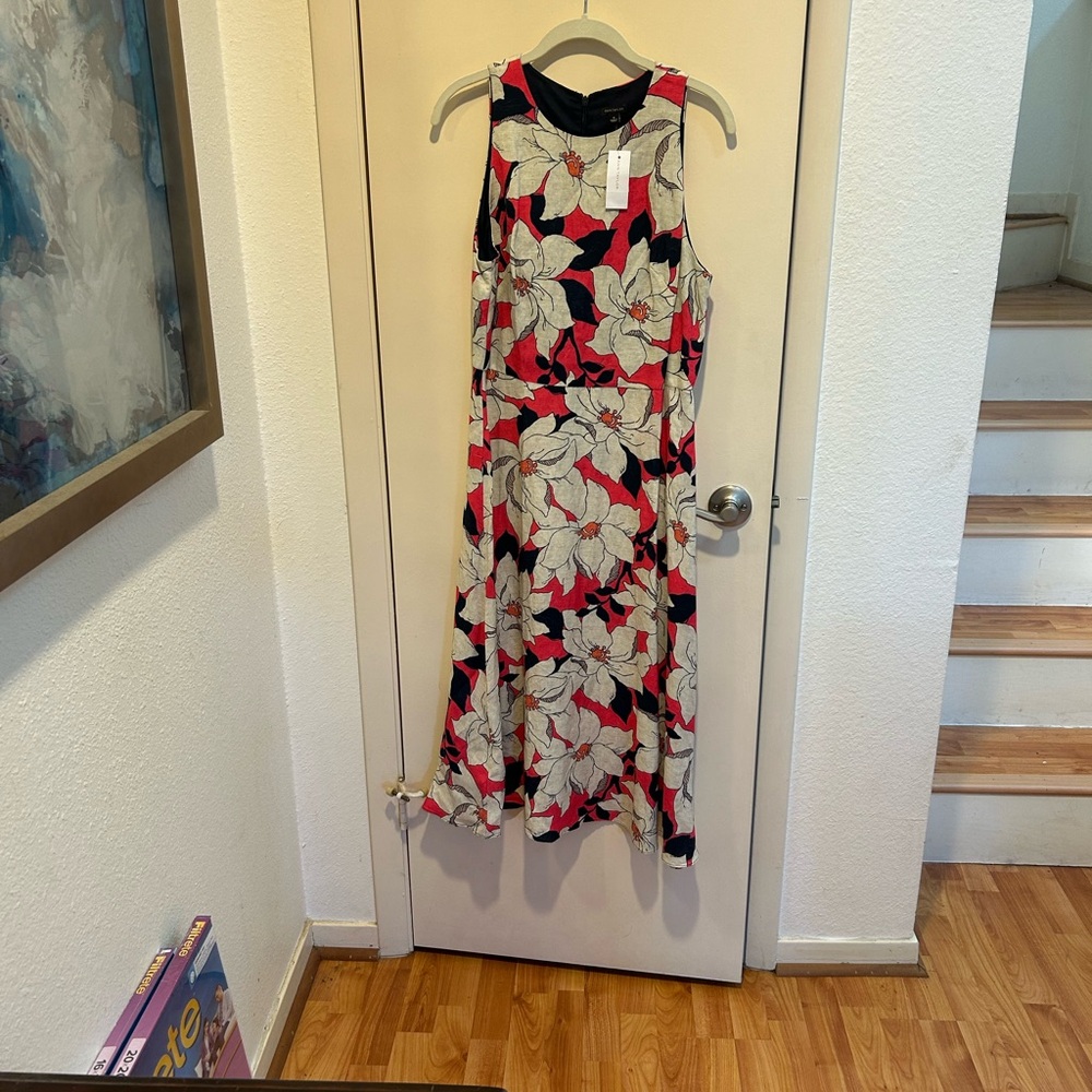 Ann Taylor Pink and Navy Floral Midi Dress